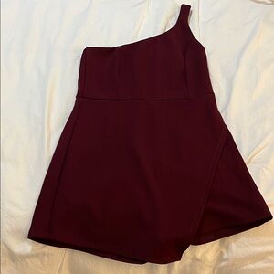 Blue Blush Burgundy One-Shoulder ROMPER